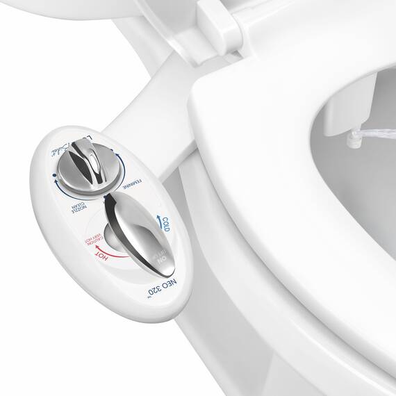 LUXE Bidet NEO 320 – Warm- und Kaltwasser, selbstreinigend, Doppeldüse, nicht elektrischer Bidet-Aufsatz für Toilettensitz, einstellbarer Wasserdruck, Heck- und Feminine-Waschung, Hebelsteuerung