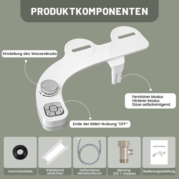 Bidet Aufsatz Nicht elektrisches Bidet Doppeldüse (Front- und Heckwäsche), selbstreinigender Bidet-Toilettensitz-Aufsatz mit einstellbarem Wasserdruck