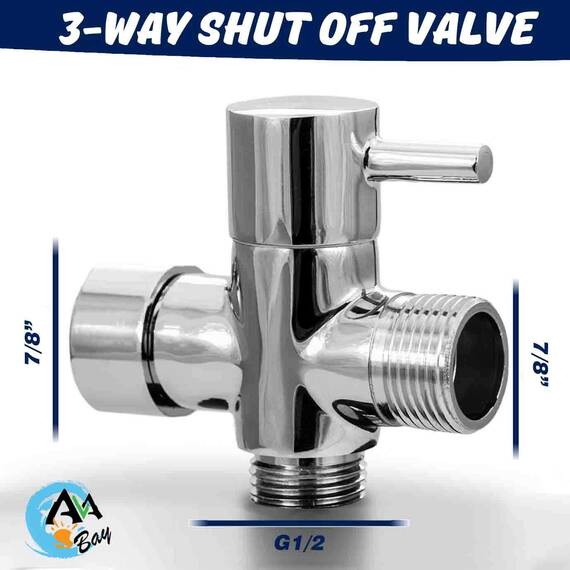 AVAbay T-Ventil aus Messing mit Chrom-Finish, 3-Wege-T-Anschluss, 2,2 cm x 2,2 cm x G1/2 Zoll, T-Adapter für Hand-Bidet-Spray