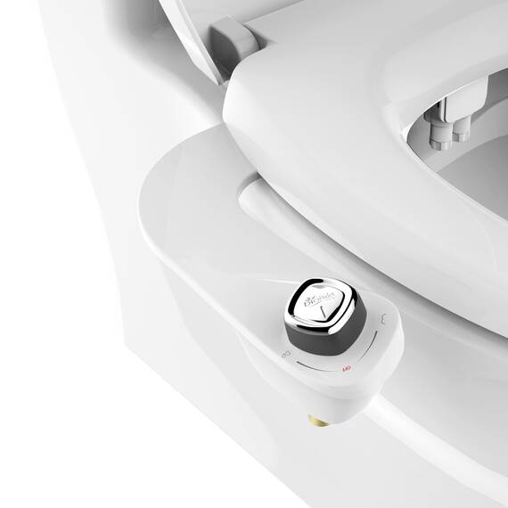 Bio Bidet SlimEdge Bidet-Aufsatz für Toilette, nicht elektrisch, selbstreinigende Doppeldüsen für vorne und hinten, Kaltwasserwäsche, einstellbarer Wasserdruck, ultradünnes Design, Weiß, 2 Stück