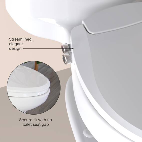 Brondell Swash Bidet-WC-Sitz, nicht elektrisch, 2 Temperaturen, passt auf runde Toiletten, Weiß, Doppeldüsen-System, einfache Installation