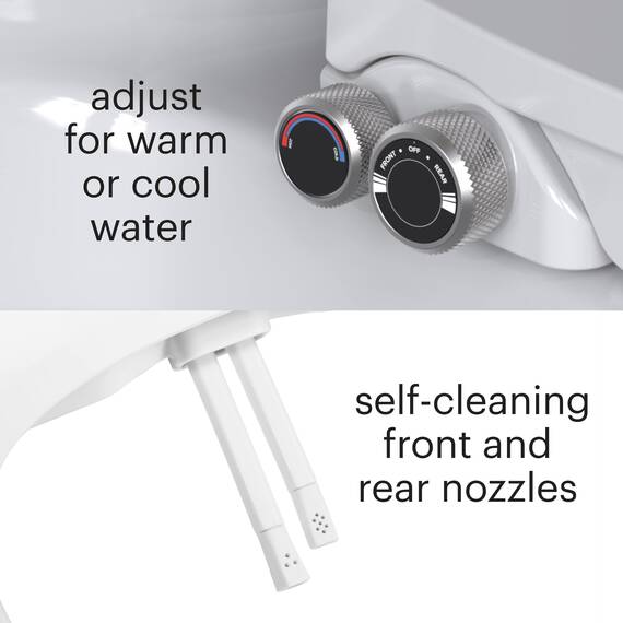 Brondell Swash Bidet-WC-Sitz, nicht elektrisch, 2 Temperaturen, passt auf runde Toiletten, Weiß, Doppeldüsen-System, einfache Installation