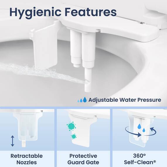 LUXE Bidet NEO 185 Plus – Mechanischer Bidet-Toilettensitzaufsatz der nächsten Generation mit innovativen EZ-Lift-Scharnieren, Doppeldüsen und 360°-Selbstreinigungsmodus (weiß)