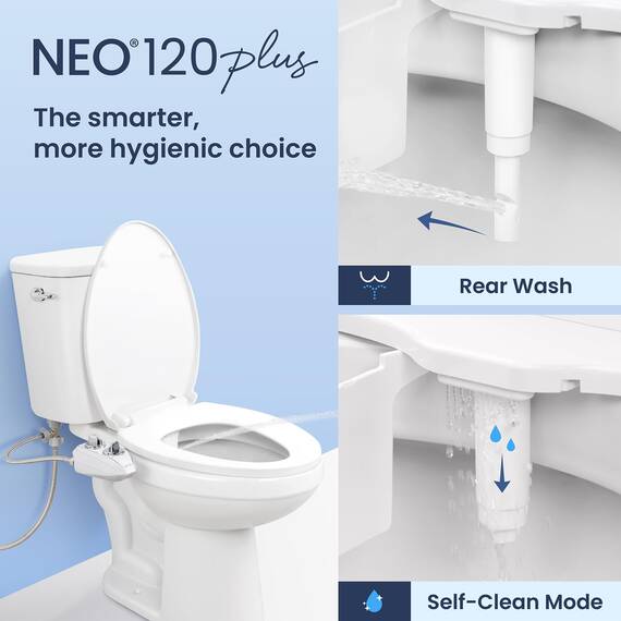 LUXE Bidet NEO 120 Plus – Nur patentierter Bidet-Aufsatz für WC-Sitz, innovative Scharniere zum Reinigen, Einschieben, einfache Installation, fortschrittliche 360°-Selbstreinigung, Einzeldüse,