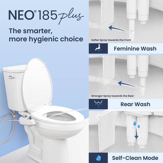 LUXE Bidet NEO 185 Plus – Mechanischer Bidet-Toilettensitzaufsatz der nächsten Generation mit innovativen EZ-Lift-Scharnieren, Doppeldüsen und 360°-Selbstreinigungsmodus (weiß)