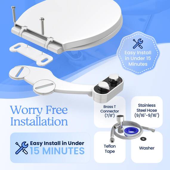 Clear Rear – Buttler Bidet-Toilettenaufsatz (1er-Packung), einfache Montage, nicht-elektrisch, mechanischer Bidet-Sprüher, selbstreinigende Düse und einstellbarer Druck