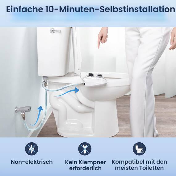 LUXE Bidet NEO 185 Plus – Mechanischer Bidet-Toilettensitzaufsatz der nächsten Generation mit innovativen EZ-Lift-Scharnieren, Doppeldüsen und 360°-Selbstreinigungsmodus (weiß)
