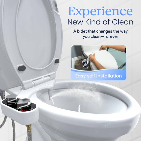 Clear Rear – Buttler Bidet-Toilettenaufsatz (1er-Packung), einfache Montage, nicht-elektrisch, mechanischer Bidet-Sprüher, selbstreinigende Düse und einstellbarer Druck