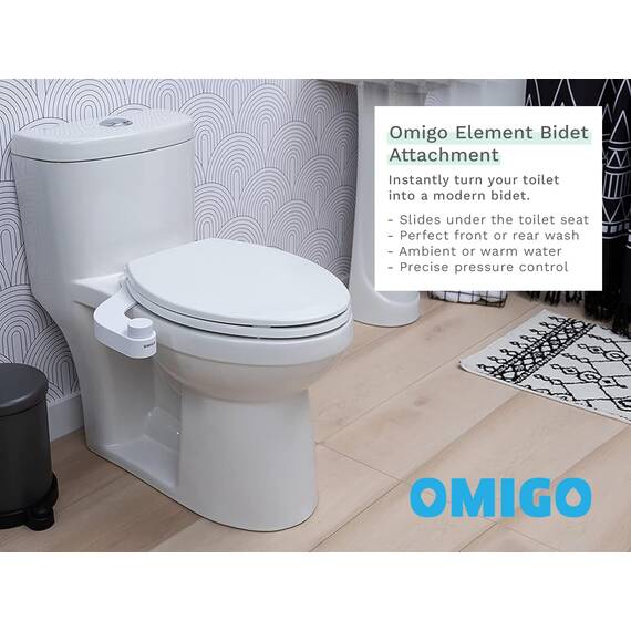 Omigo Element+ Dual Temp Bidet-Aufsatz, nicht elektrisch, dünn, modernes Design, spezielle selbstreinigende Düsen hinten und vorne, mit intuitiver Druckregelung
