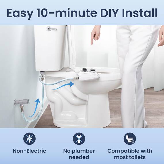 LUXE Bidet NEO 120 Plus – Nur patentierter Bidet-Aufsatz für WC-Sitz, innovative Scharniere zum Reinigen, Einschieben, einfache Installation, fortschrittliche 360°-Selbstreinigung, Einzeldüse,