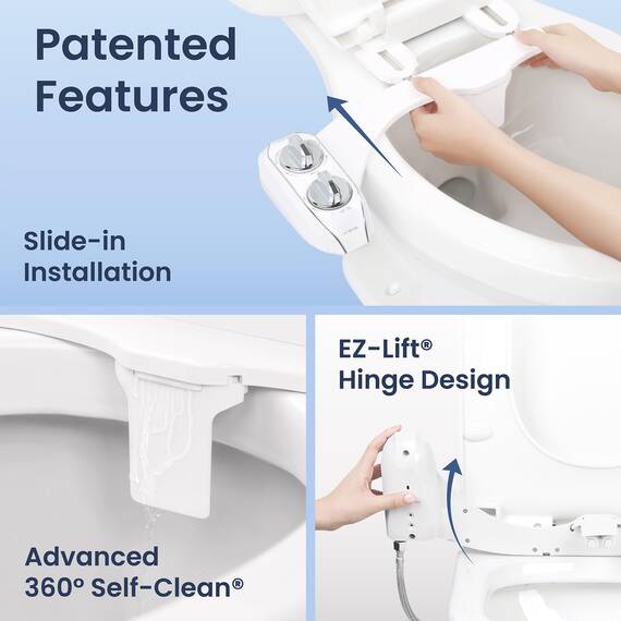 LUXE Bidet NEO 185 Plus – Mechanischer Bidet-Toilettensitzaufsatz der nächsten Generation mit innovativen EZ-Lift-Scharnieren, Doppeldüsen und 360°-Selbstreinigungsmodus (weiß)