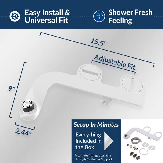 Bio Bidet SlimEdge Bidet-Aufsatz für Toilette, nicht elektrisch, selbstreinigende Doppeldüsen für vorne und hinten, Kaltwasserwäsche, einstellbarer Wasserdruck, ultradünnes Design, Weiß, 2 Stück