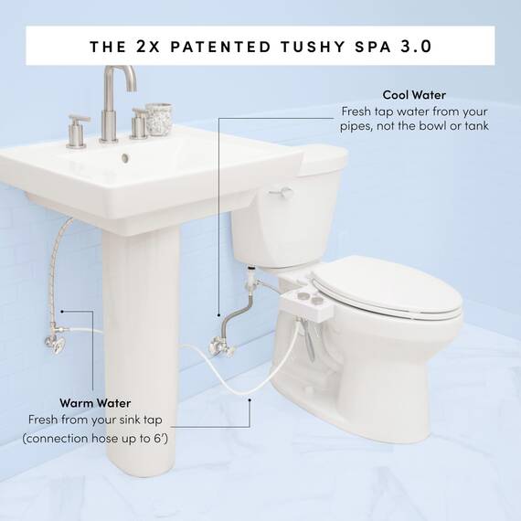 TUSHY Selbstreinigender Bidet-Aufsatz für kaltes bis warmes Wasser Einfache universelle DIY-Installation, kein Klempner erforderlich (Spülanschluss für die Wassertemperaturregelung erforderlich),