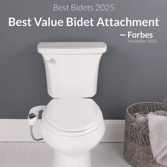 Bio Bidet SlimEdge Bidet-Aufsatz für Toilette, nicht elektrisch, selbstreinigende Doppeldüsen für vorne und hinten, Kaltwasserwäsche, einstellbarer Wasserdruck, ultradünnes Design, Weiß, 2 Stück