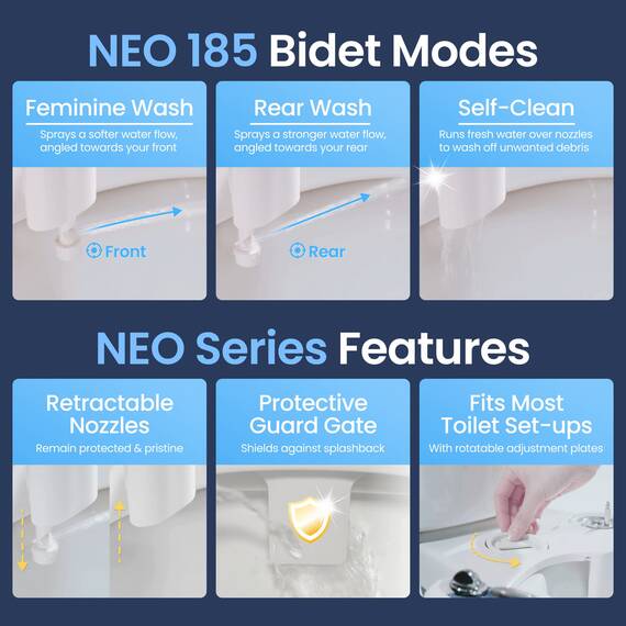 Luxe Bidet NEO 185 - Selbstreinigende, Doppeldüse, nicht elektrischer Bidet-Aufsatz für Toilettensitz, einstellbarer Wasserdruck, hintere und weibliche Wäsche (Roségold)