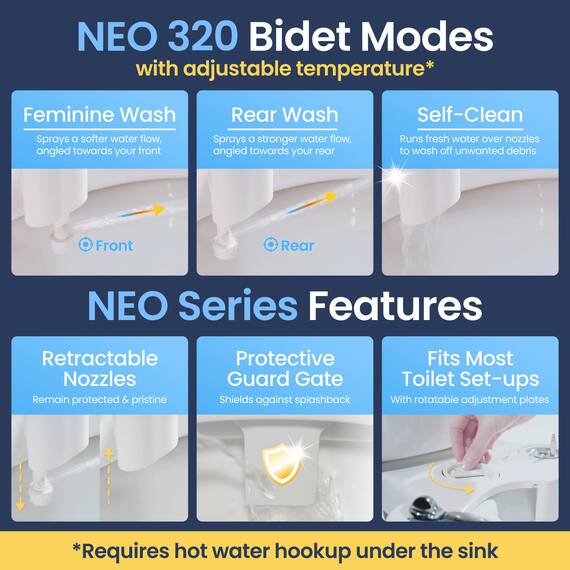 LUXE Bidet NEO 320 – Warm- und Kaltwasser, selbstreinigend, Doppeldüse, nicht elektrischer Bidet-Aufsatz für Toilettensitz, einstellbarer Wasserdruck, Heck- und Feminine-Waschung, Hebelsteuerung