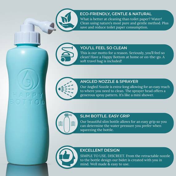 Happy Bottom Washer Tragbares Bidet und Flasche für Zuhause oder auf Reisen, umweltfreundlich, hygienisch und natürlich, von The Happy Brand Company (Türkis)