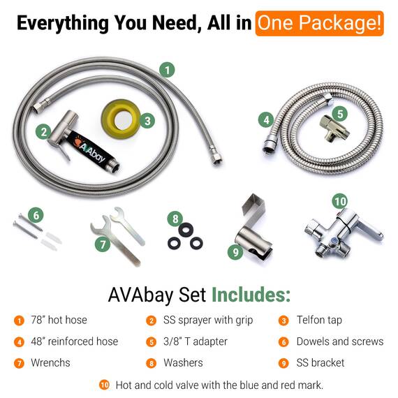 AVAbay Wasserhahn-Bidet-Sprüher für Toilette – Warmwasser-Windelsprüher-Set mit Adaptern Umsteller für heiß und kalt – Wasserhahn-Umsteller, Handwasserschlauch-Aufsatz für Waschbecken oder