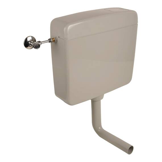 Calmwaters® Spülkasten Grau mit Spül-Stopp-Funktion, 6-9 Liter Spülmenge, Aufputzspülkasten WC schmal, flacher Spülkasten Elements, Aufputz-Montage, Start-Stopp-Taste, Manhattan-Grau, 29HB2717