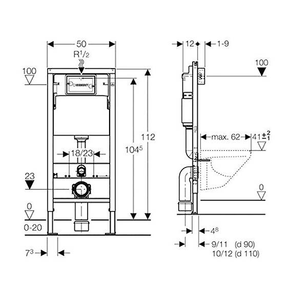 Geberit Vorwandelement Duofix Basic, 458103001, Trockenbauelement für Wand-WC, Spülkasten UP 100/Delta, 21149 9