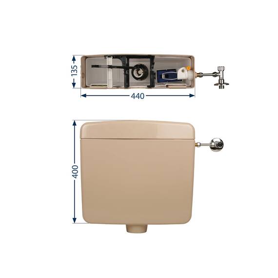 Spülkasten Opal | Kunststoff | Spül-Stopp-Funktion | 6-9 Liter | Tiefspülkasten | Beige