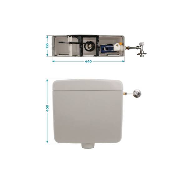 Calmwaters® Spülkasten Grau mit Spül-Stopp-Funktion, 6-9 Liter Spülmenge, Aufputzspülkasten WC schmal, flacher Spülkasten Elements, Aufputz-Montage, Start-Stopp-Taste, Manhattan-Grau, 29HB2717