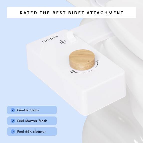 TUSHY Classic 3.0 Bidet-Toilettensitz-Aufsatz, nicht elektrischer, selbstreinigender Wassersprüher mit verstellbarer Wasserdruckdüse, Winkelsteuerung, einfache Installation zu Hause, Platin