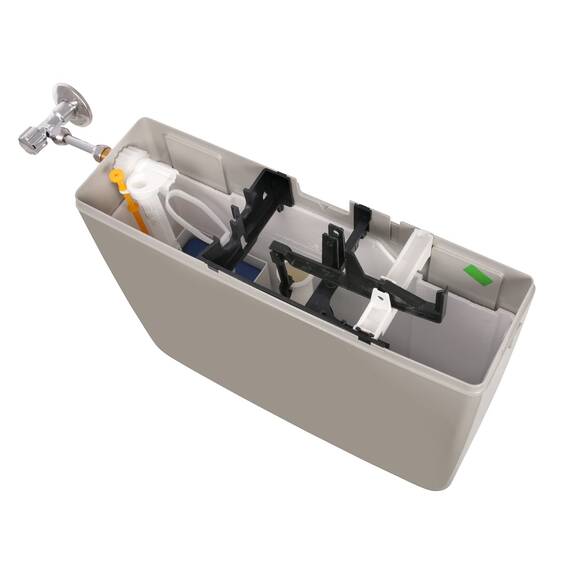 Calmwaters® Spülkasten Grau mit Spül-Stopp-Funktion, 6-9 Liter Spülmenge, Aufputzspülkasten WC schmal, flacher Spülkasten Elements, Aufputz-Montage, Start-Stopp-Taste, Manhattan-Grau, 29HB2717