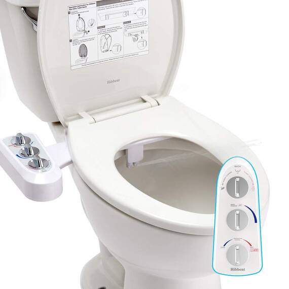 Hibbent Runde Bidet-WC-Sitze, nicht elektrisch, mit separatem, hygienisches Waschen für hintere und weibliche Reinigung – An/Aus, Metall-T-Adapter im Lieferumfang enthalten