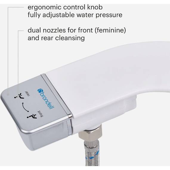 Brondell SS-250 SimpleSpa Thinline Essential Bidet-Aufsatz für WC-Sitze mit einstellbarem Wasserdruck, seitliche Armsteuerung, dünnes Profil, silberner Knopf (Doppeldüse)