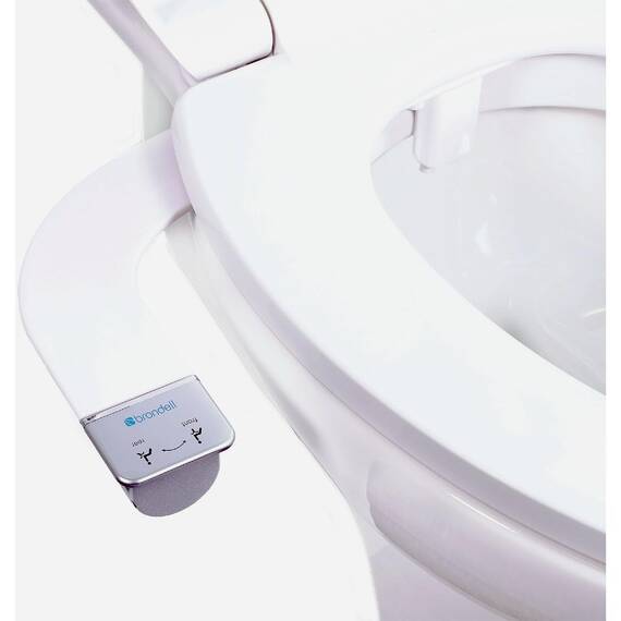 Brondell SS-250 SimpleSpa Thinline Essential Bidet-Aufsatz für WC-Sitze mit einstellbarem Wasserdruck, seitliche Armsteuerung, dünnes Profil, silberner Knopf (Doppeldüse)