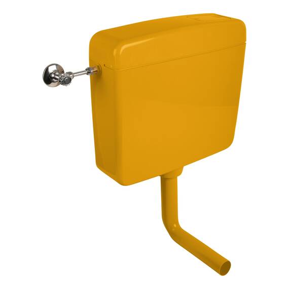 Calmwaters® Spülkasten Curry mit Spül-Stopp-Funktion, 6-9 Liter Spülmenge, Aufputzspülkasten WC schmal, flacher Spülkasten Elements, Aufputz-Montage, Start-Stopp-Taste, Curry-Gelb, 29HB2729