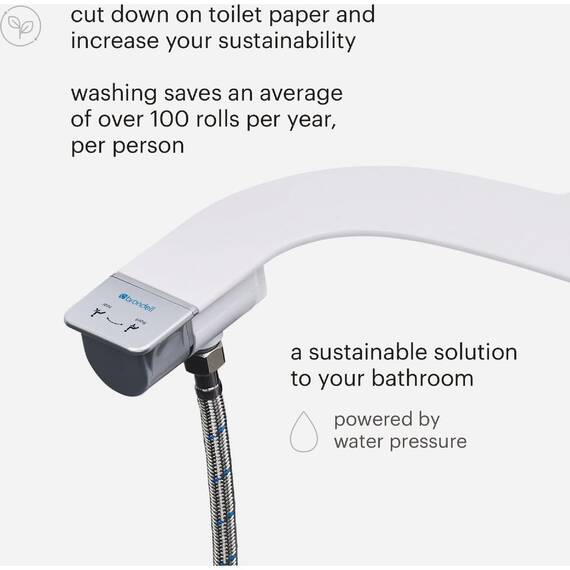 Brondell SS-250 SimpleSpa Thinline Essential Bidet-Aufsatz für WC-Sitze mit einstellbarem Wasserdruck, seitliche Armsteuerung, dünnes Profil, silberner Knopf (Doppeldüse)