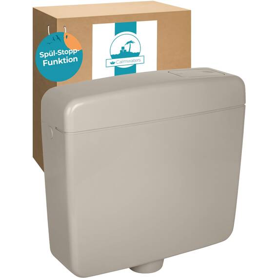 Calmwaters® Spülkasten Grau mit Spül-Stopp-Funktion, 6-9 Liter Spülmenge, Aufputzspülkasten WC schmal, flacher Spülkasten Elements, Aufputz-Montage, Start-Stopp-Taste, Manhattan-Grau, 29HB2717