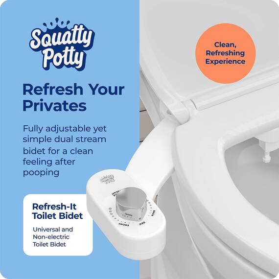 Squatty Potty SP Refresh-it Dual Stream Fresh Water Bidet Toilet Seat Attachment Non Electric, White, 17 x 4.5 x 9.8 inches