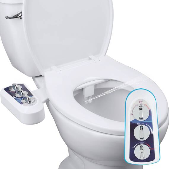 Hibbent Bidet-Aufsatz für Toilette mit selbstreinigender Doppeldüse, Heiß- und Kaltwasserspray, nicht elektrisch, mechanischer Toilettensitz, Bidet für hintere oder weibliche Waschung, desinfizierend