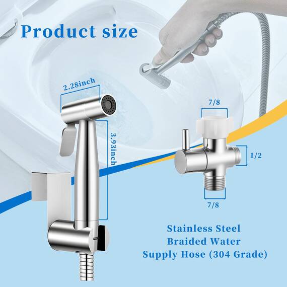 Bidet Sprayer Set, IDMAX Handheld Bidet Sprayer Kit Stainless Steel Bathroom Cloth Diaper Washer Portable Toilet Hand Shower Sprayer Muslim Shower for Personal Hygiene