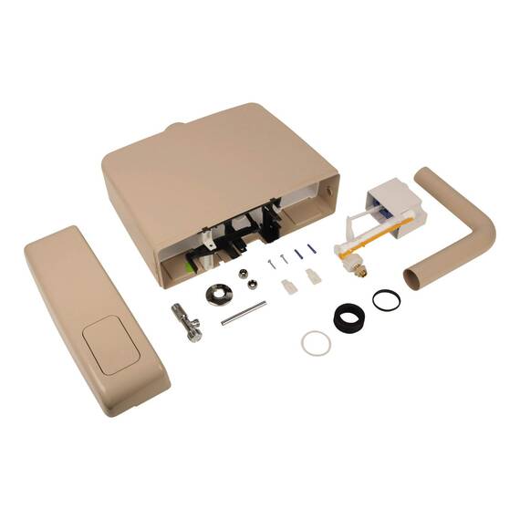 Calmwaters® Spülkasten Beige mit Spül-Stopp-Funktion, 6-9 Liter Spülmenge, Aufputzspülkasten WC schmal, flacher Spülkasten Elements, Aufputz-Montage, Start-Stopp-Taste, Beige-Bahamabeige, 29HB2716