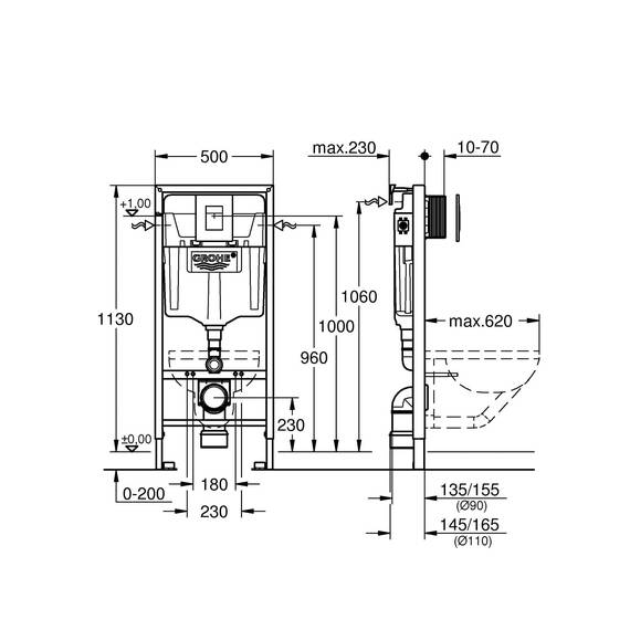 GROHE Rapid SL - 3 in 1 Set für WC (mit Schnellverstellung und Höhensicherung, tiefenverstellbar, Zu- und Ablaufgarnitur, fixierte Objektanschlüsse), chrom, 38772001