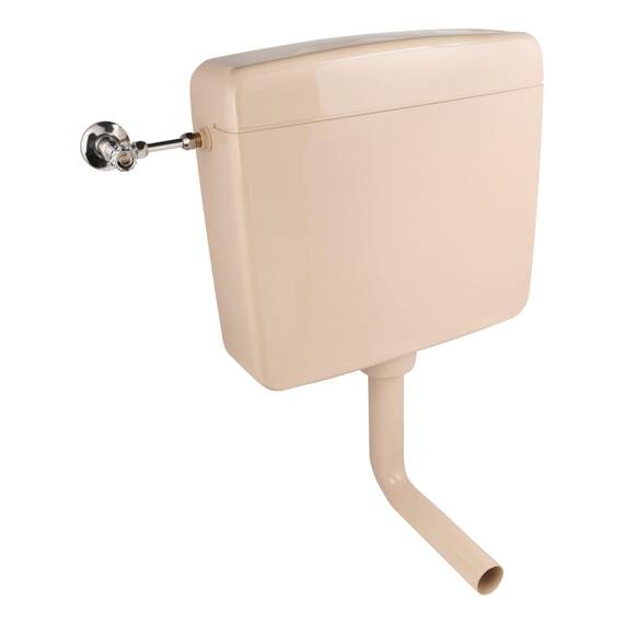 Calmwaters® Spülkasten Beige mit Spül-Stopp-Funktion, 6-9 Liter Spülmenge, Aufputzspülkasten WC schmal, flacher Spülkasten Elements, Aufputz-Montage, Start-Stopp-Taste, Beige-Bahamabeige, 29HB2716