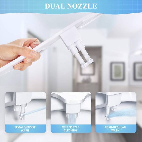 Bidet-Aufsatz, SNAN WC-Bidet, nicht elektrisch, selbstreinigend, Doppeldüse (Posterior/Feminine Wash), frisches kaltes Wasser, Sprühgerät, Bidet mit verstellbarem Wasserdruck Toilettensitzaufsatz