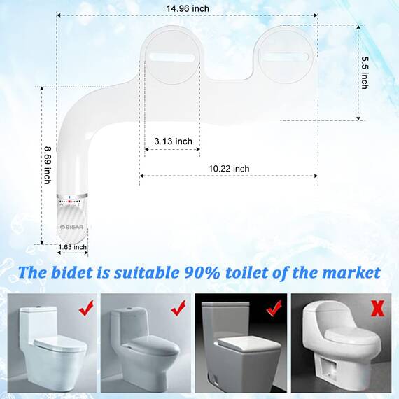 Bidet-Aufsatz für Toilette, BIEAR Ultradünne Doppeldüse, Bidet-Aufsatz, einstellbarer Wasserdruck, nicht elektrisch, Süßwasser, Bidet, WC-Sitz, Befestigung für weibliche Hinterwäsche, Kohlefaser