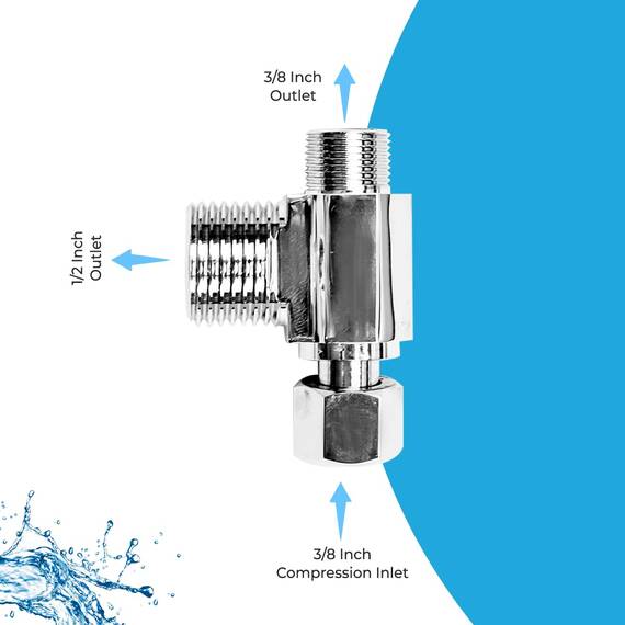 GenieBidet 3/8 x 3/8 x 1/2 Zoll Problemlöser T-Anschluss Verbindet an Ihre 3/8-Wasserversorgung/Winkelventil anstelle des 7/8-WC-Einlass. Problemlöser für TOTO & Einteilige Toiletten