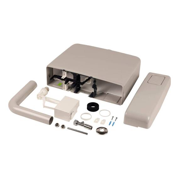 Calmwaters® Spülkasten Grau mit Spül-Stopp-Funktion, 6-9 Liter Spülmenge, Aufputzspülkasten WC schmal, flacher Spülkasten Elements, Aufputz-Montage, Start-Stopp-Taste, Manhattan-Grau, 29HB2717