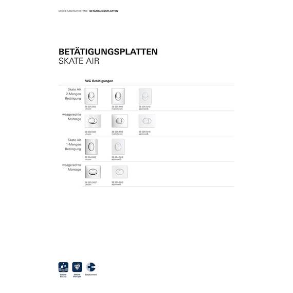GROHE Skate Air - Abdeckplatte (wassersparend, 156 x 197 mm, für 2-Mengen- und Start & Stopp-Betätigung, für pneumatisches Ablaufventil AV1), alpinweiß, 38506SH0