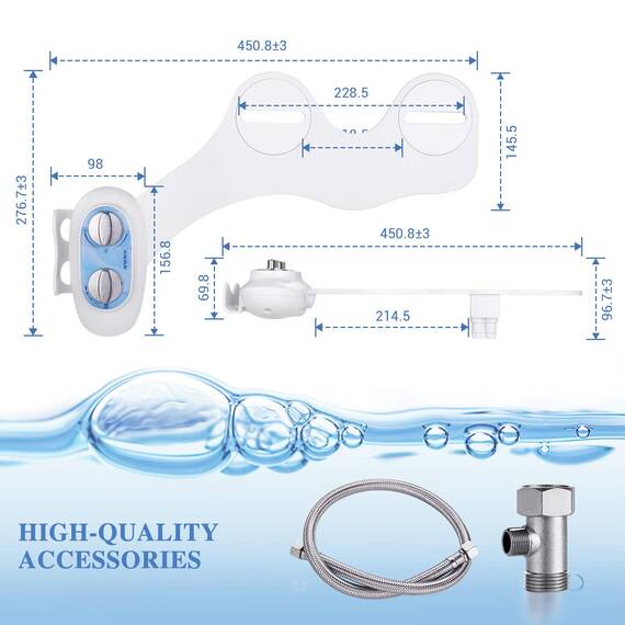 Bidet-Aufsatz, SNAN WC-Bidet, nicht elektrisch, selbstreinigend, Doppeldüse (Posterior/Feminine Wash), frisches kaltes Wasser, Sprühgerät, Bidet mit verstellbarem Wasserdruck Toilettensitzaufsatz