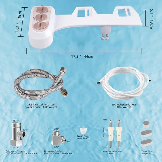 Hibbent Bidet-Aufsatz für Toilette mit selbstreinigender Doppeldüse, Heiß- und Kaltwasserspray, nicht elektrisch, mechanischer Toilettensitz, Bidet für hintere oder weibliche Waschung, Desinfektion