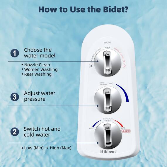 Hibbent Runde Bidet-WC-Sitze, nicht elektrisch, mit separatem, hygienisches Waschen für hintere und weibliche Reinigung – An/Aus, Metall-T-Adapter im Lieferumfang enthalten