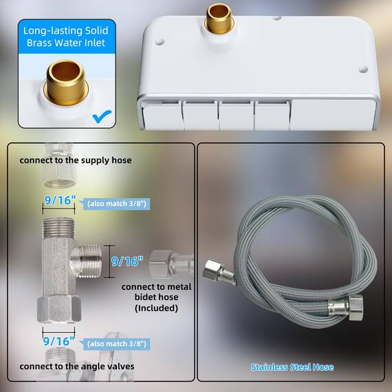 Hibbent Bidet-Aufsatz für Toilette, Nicht-elektrische Doppeldüse für Frontal- & Heckwäsche, einstellbare Wasserdruckkontrolle, Frischwasser-Bidet-Toilettensitz, selbstreinigender Wassersprüher, Weiß