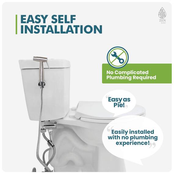 Zen Bidet Fuentes 300 Dual Funktion (Soft/Jet) Edelstahl-Handsprüher Shattaf WC-Aufsatz | Komplettes Handtuch Windel Spray-Set extra langer Schlauch und T-Adapter